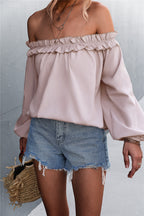 Damen Bluse mit off-shoulder Design und Rüschendetail R&B