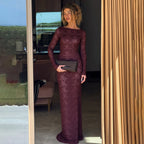 Damen Elegantes Spitzenmaxikleid mit langen Ärmeln