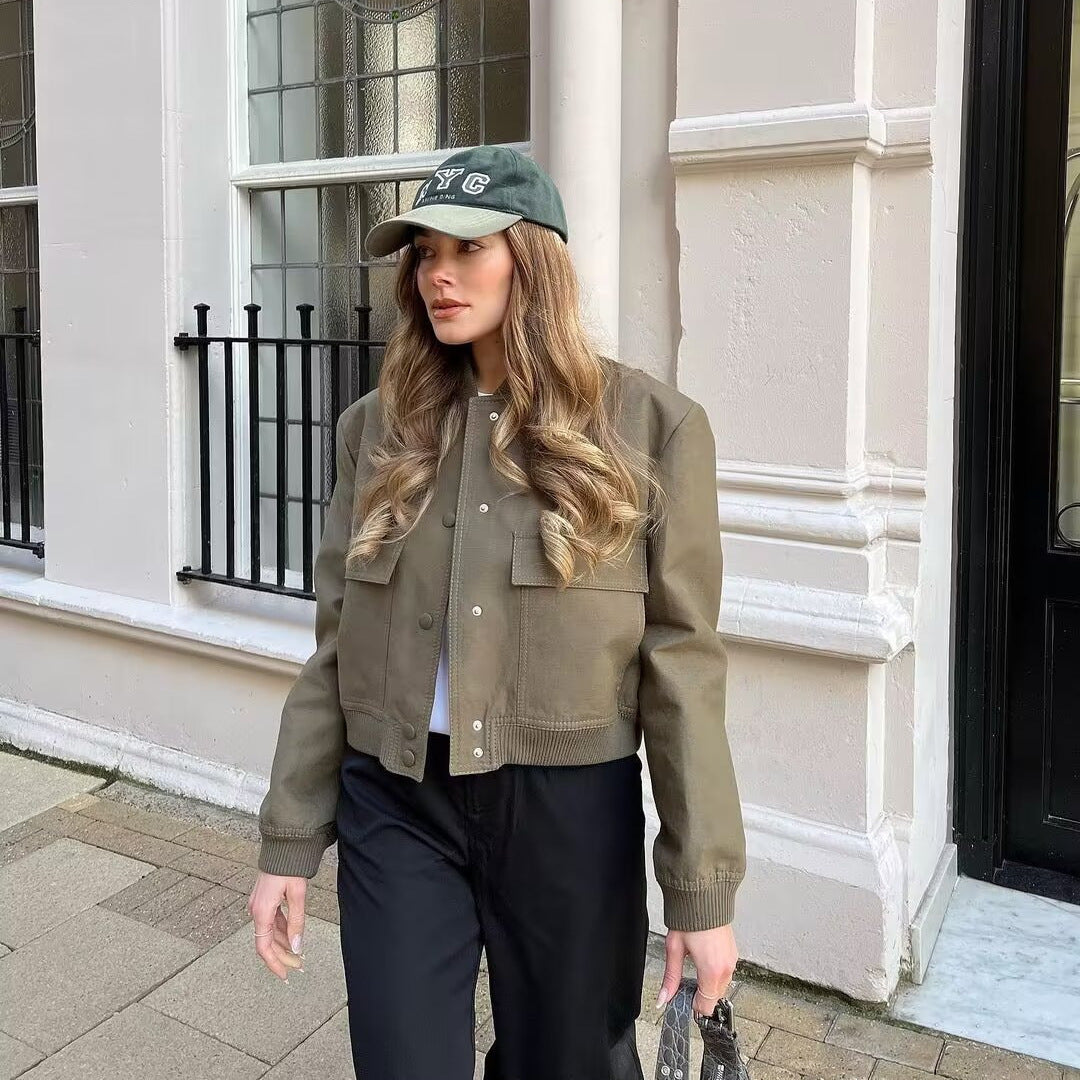 Damen modische Utility-Jacke mit praktischen Taschen und edlem Schnitt R&B