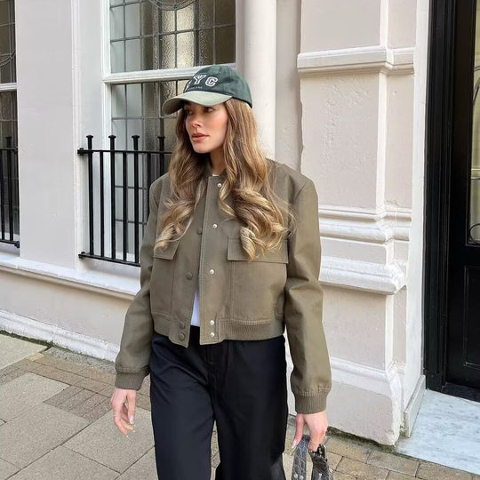 Damen modische Utility-Jacke mit praktischen Taschen und edlem Schnitt R&B