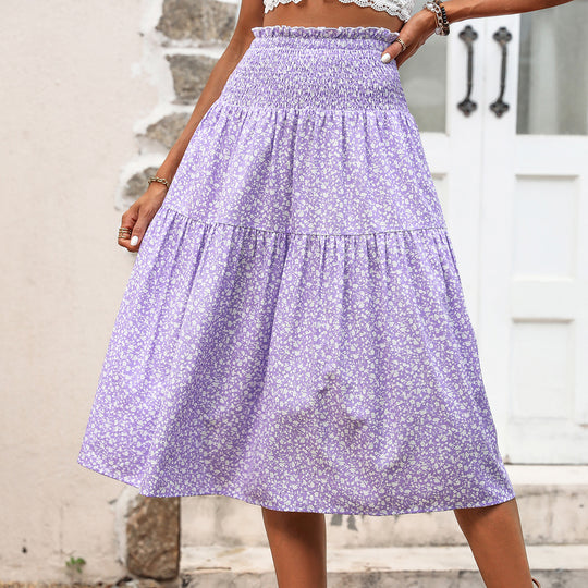 Damen Langer Rock mit floralem Print und elastischem Bund Heidi Mode