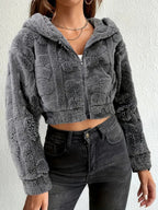 Damen Kuschelige Fleecejacke mit Reißverschluss und Kapuze R&B