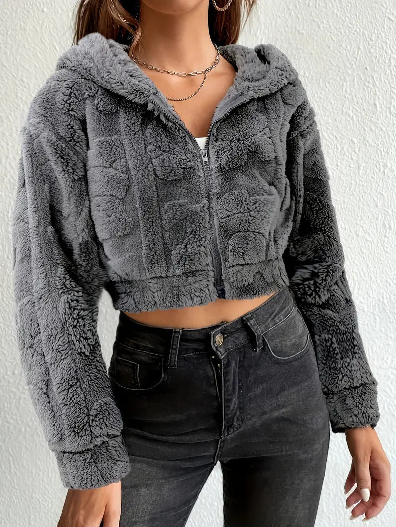 Damen Kuschelige Fleecejacke mit Reißverschluss und Kapuze R&B