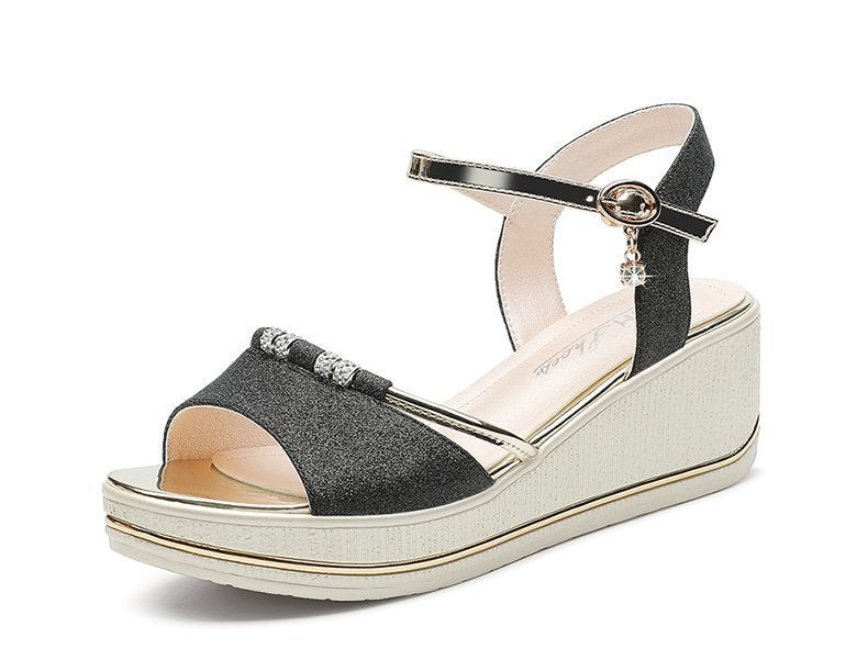 Damen Wedge-Sandalen mit funkelnden Applikationen und verstellbarem Riemen R&B