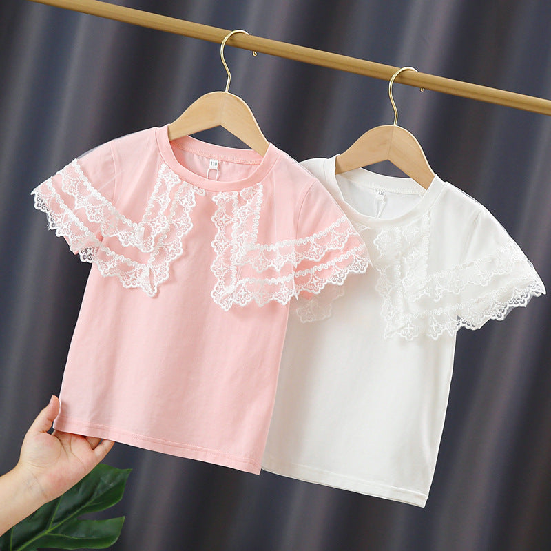 Mädchen T-Shirt mit Spitzenärmeln R&B