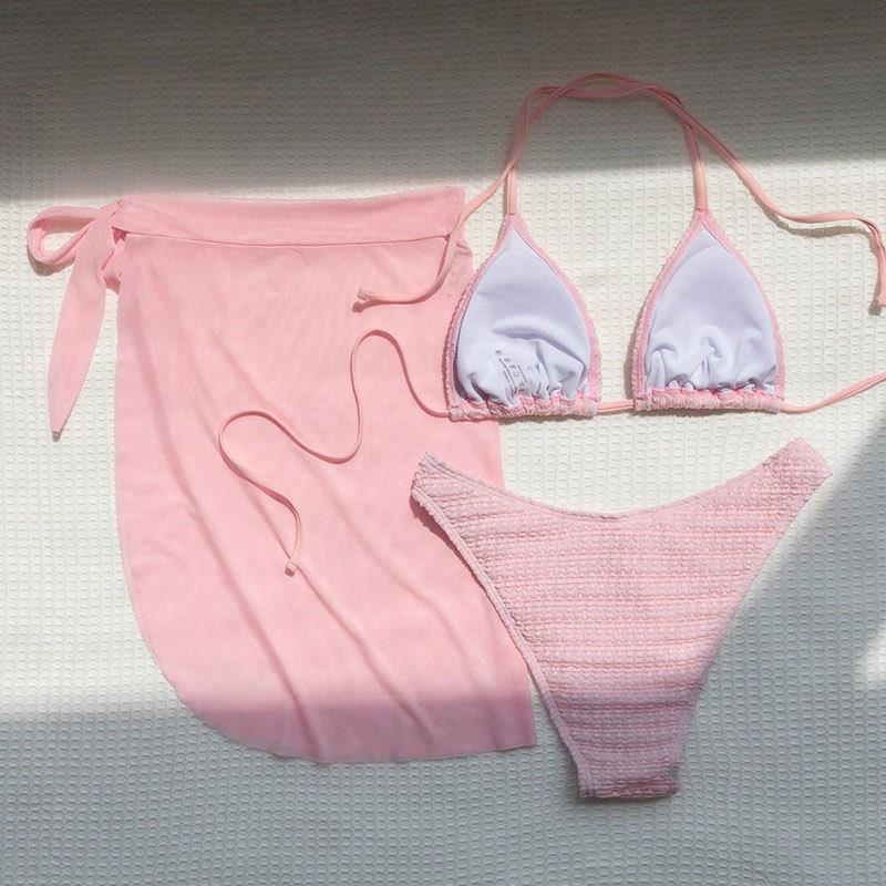 Damen Bikini-Set mit gehäkeltem Oberteil und transparentem Sarong
