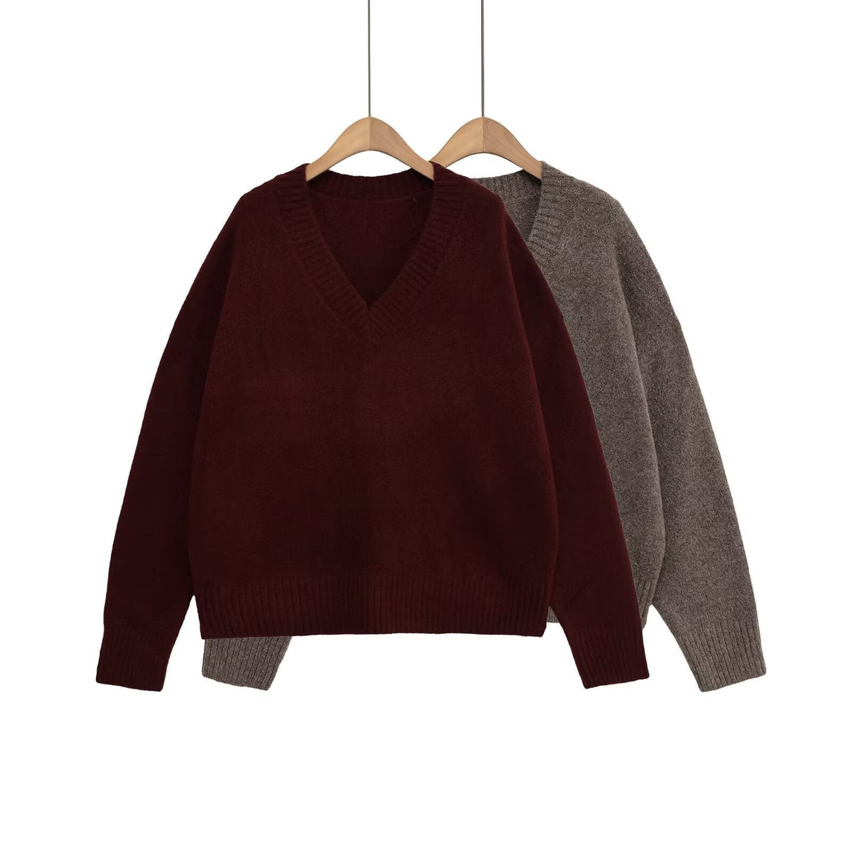 Damen V-Ausschnitt Strickpullover R&B