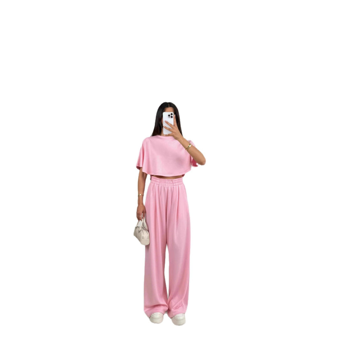 Damen Lässiges Freizeit-Set mit cropped Oberteil und weiten Hosen R&B