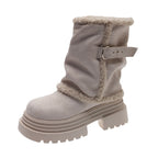 Damen kuschelige Winterstiefel mit modischer Schnallenverzierung R&B