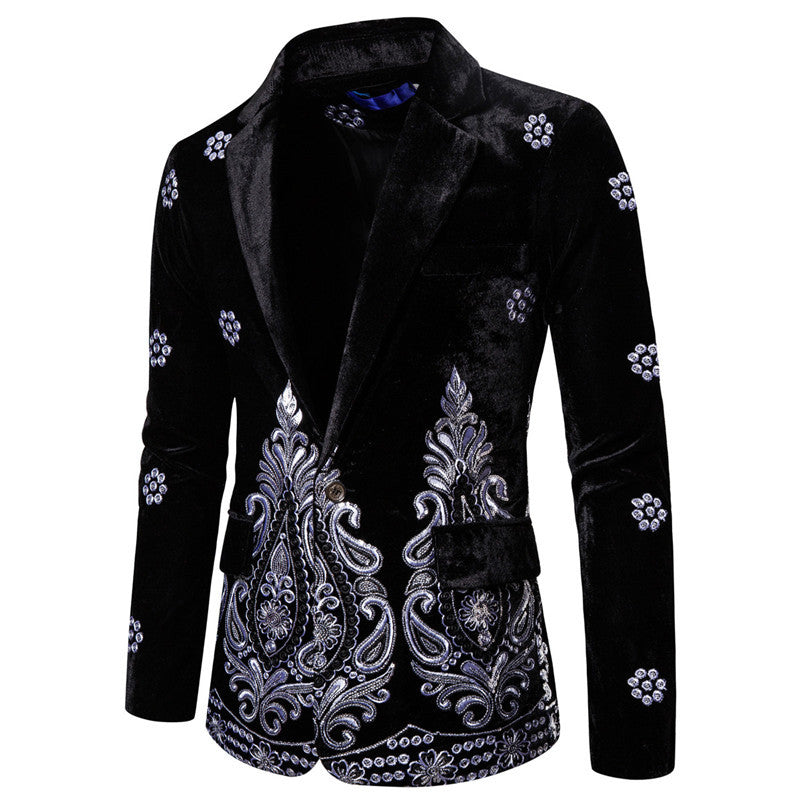 Herren eleganter Samtblazer mit opulenter Stickerei R&B