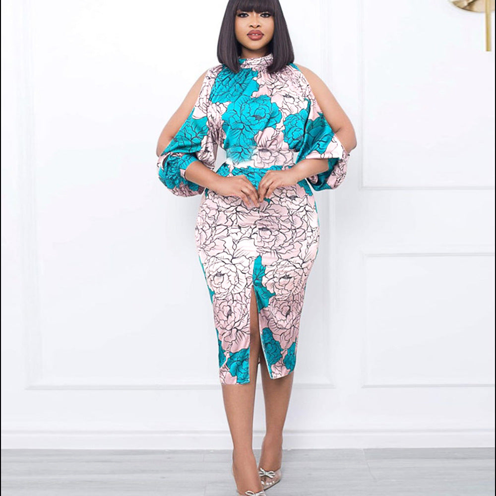 Damen elegantes Wickelkleid mit floralem Muster und modischen Cut-Out-Ärmeln R&B