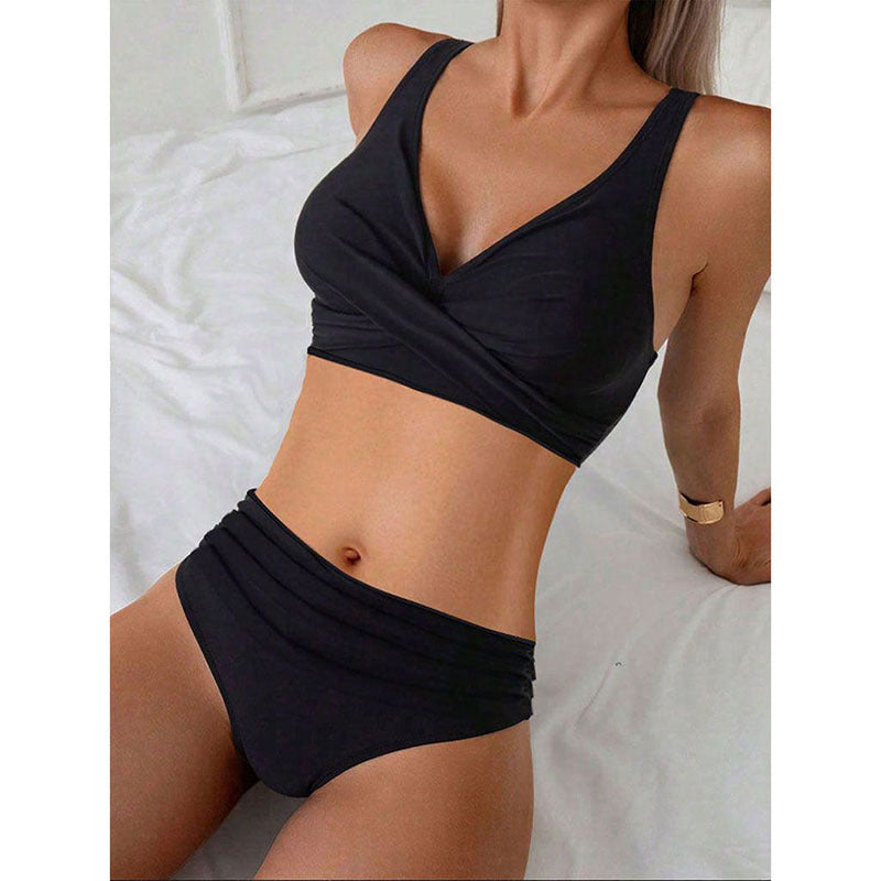 Damen Hoch geschnittenes Bikini-Set mit modischem Wickeloberteil und eleganter Passform R&B