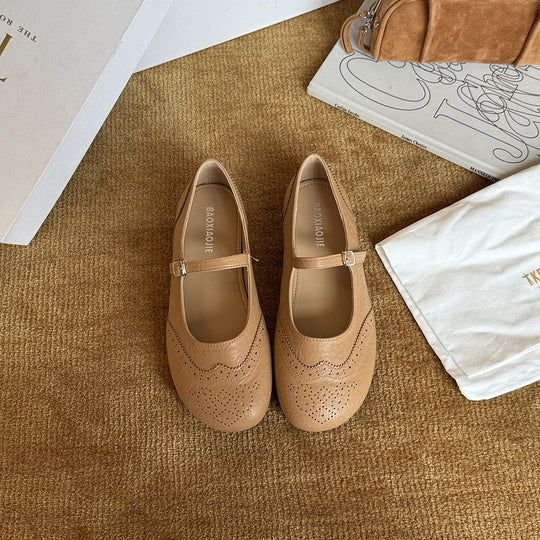 Damen Elegante Mary Jane Ballerinas mit feinen Lochmustern und modischem Riemchen R&B