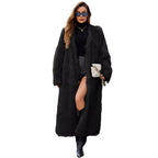 Damen Lange Kunstpelzjacke mit lässiger Passform und tiefem Kragen R&B
