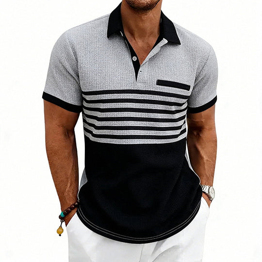 Herren nan Jacquard-Polo mit Blockstreifen, Brustblende und Baumwollmix R&B