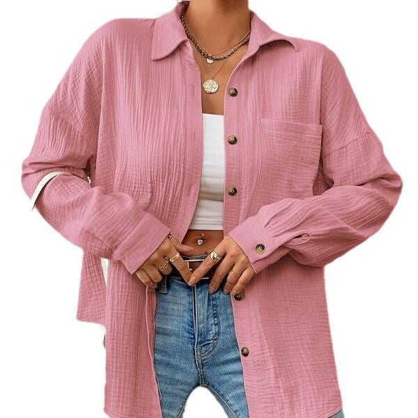 Damen Lässiges Overshirt mit Knopfleiste und Brusttasche R&B