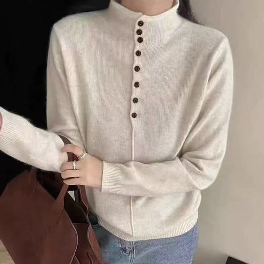 Damen Hochgeschlossener Strickpullover mit Knopfdetails R&B
