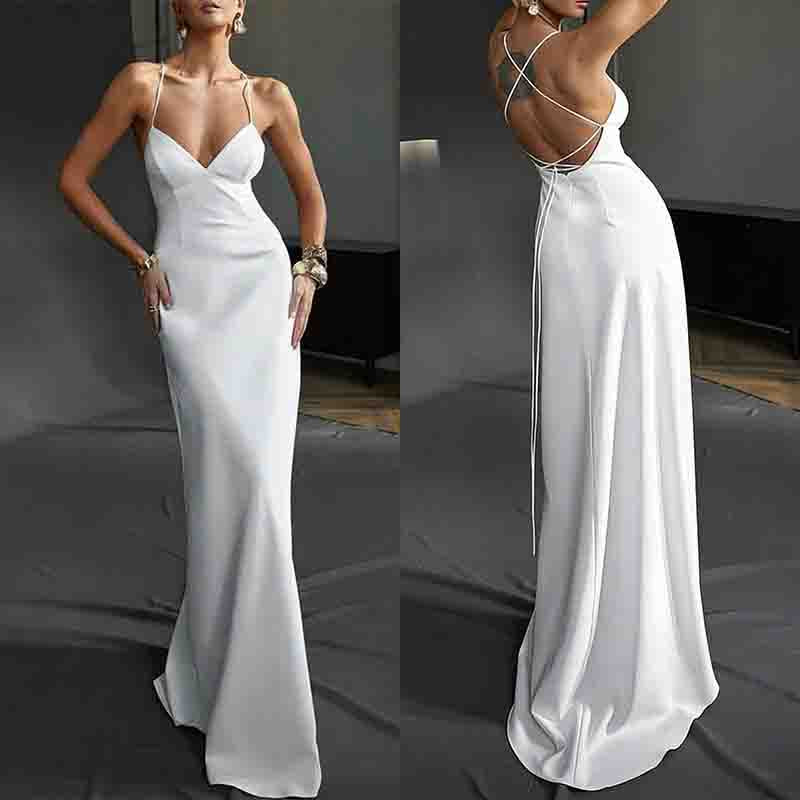 Damen Elegantes Abendkleid mit tiefem V-Ausschnitt und schulterfreien Trägern R&B
