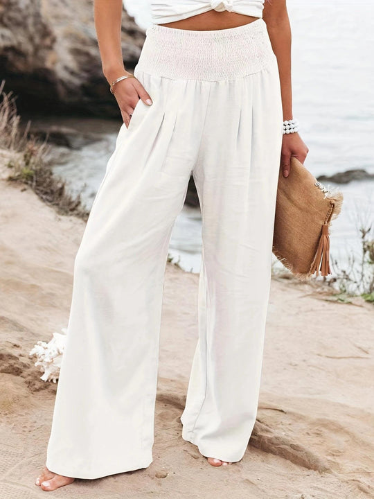 Damen weite Sommerhose mit hohem Bund und eleganten Falten R&B