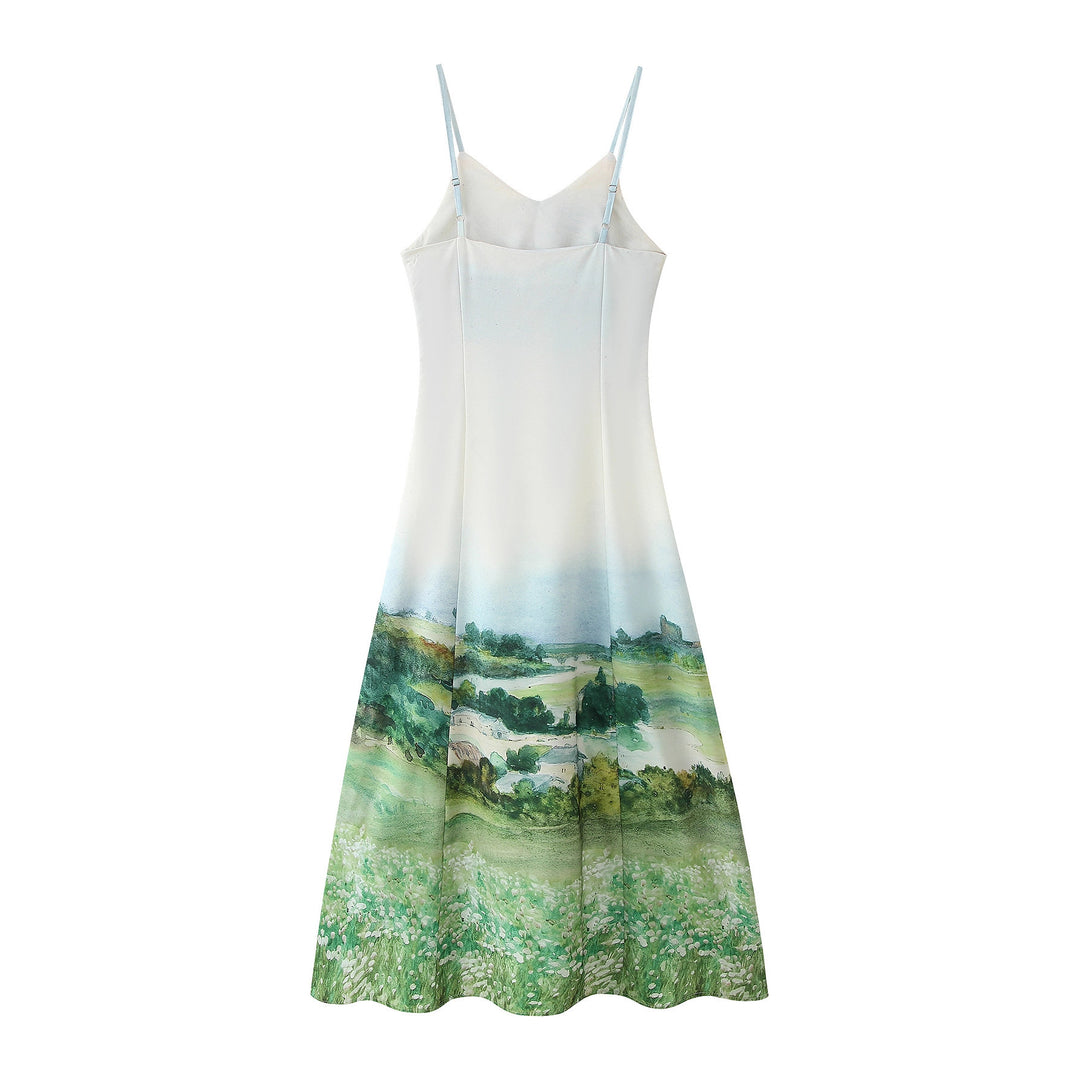 Damen Maxikleid mit kunstvollem Landschaftsdruck R&B