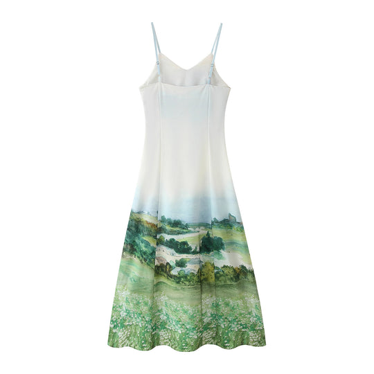Damen Maxikleid mit kunstvollem Landschaftsdruck R&B