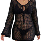 Damen Häkel-Strandkleid mit tiefem V-Ausschnitt und breiten Ärmeln R&B