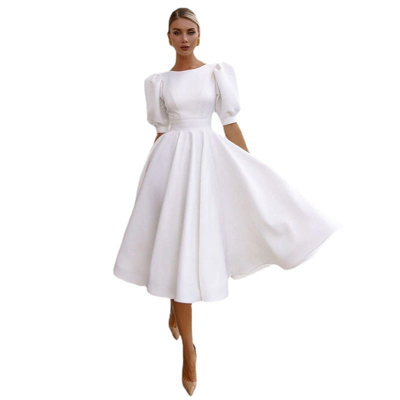 Damen A-Linie Kleid mit Puffärmeln und Taillierung R&B