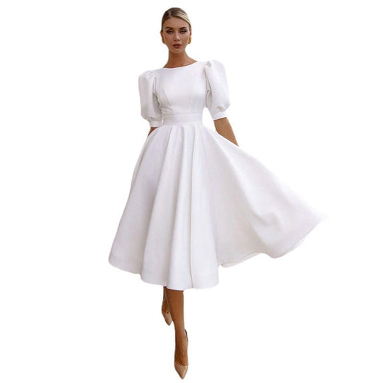 Damen A-Linie Kleid mit Puffärmeln und Taillierung R&B