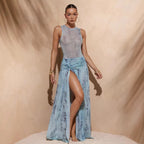 Damen Maxikleid mit raffinierten Drapierungen und hohem Schlitz R&B