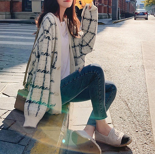 Damen Kuscheliger Oversized-Strickcardigan mit Karomuster R&B