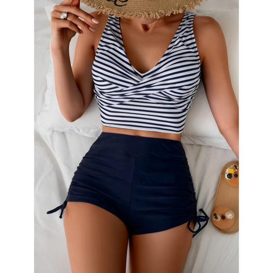 Damen Bikini-Set mit Raffung und trendigem Streifenmuster R&B
