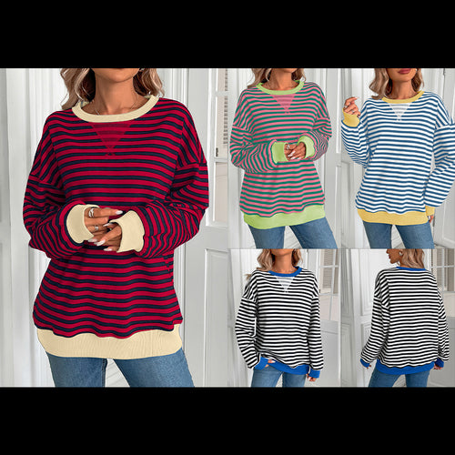 Damen gestreifter Pullover mit lockerer Passform R&B