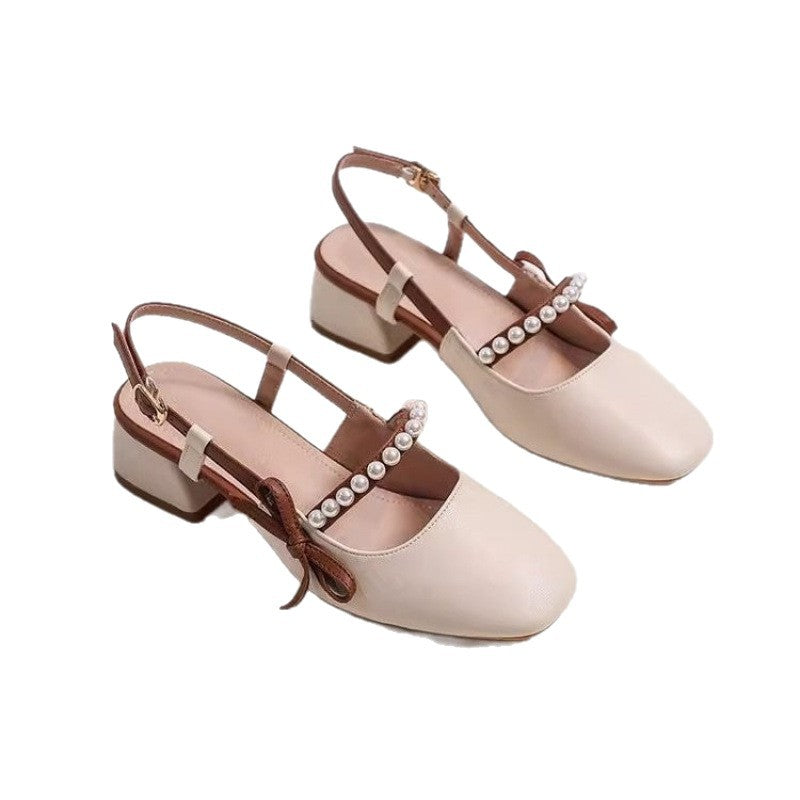 Damen Slingback-Pumps mit eleganten Perlenschmuck und komfortablem Blockabsatz R&B