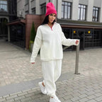 Damen Kuscheliges Fleece-Loungewear-Set mit Halb-Reißverschluss und elastischem Bund R&B