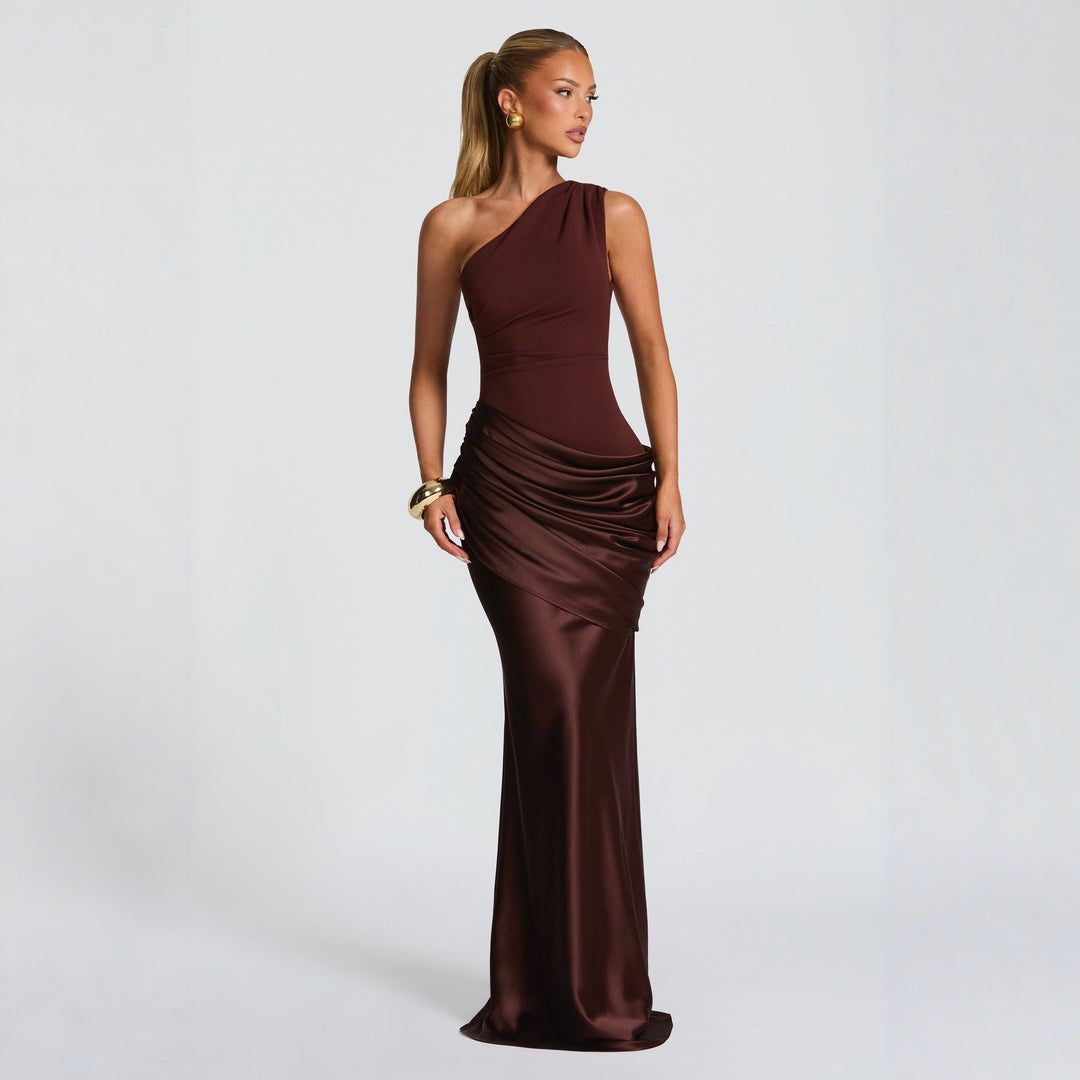 Damen Elegantes Abendkleid mit Off-Shoulder-Design und Fließendem Cape R&B