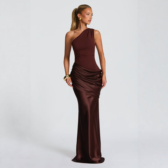 Damen Elegantes Abendkleid mit Off-Shoulder-Design und Fließendem Cape R&B