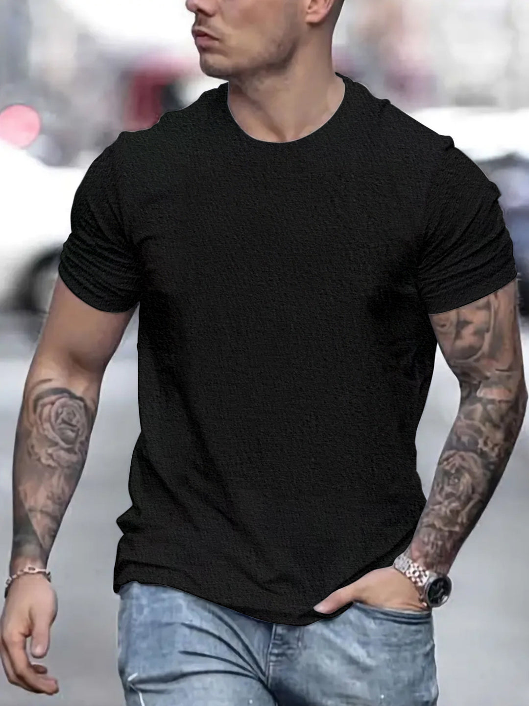 Herren lässiges T-Shirt mit strukturierter Oberfläche und bequemem Schnitt R&B