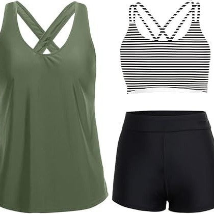 Damen Sportliches Tankini-Set mit floralem Oberteil und Shorts R&B