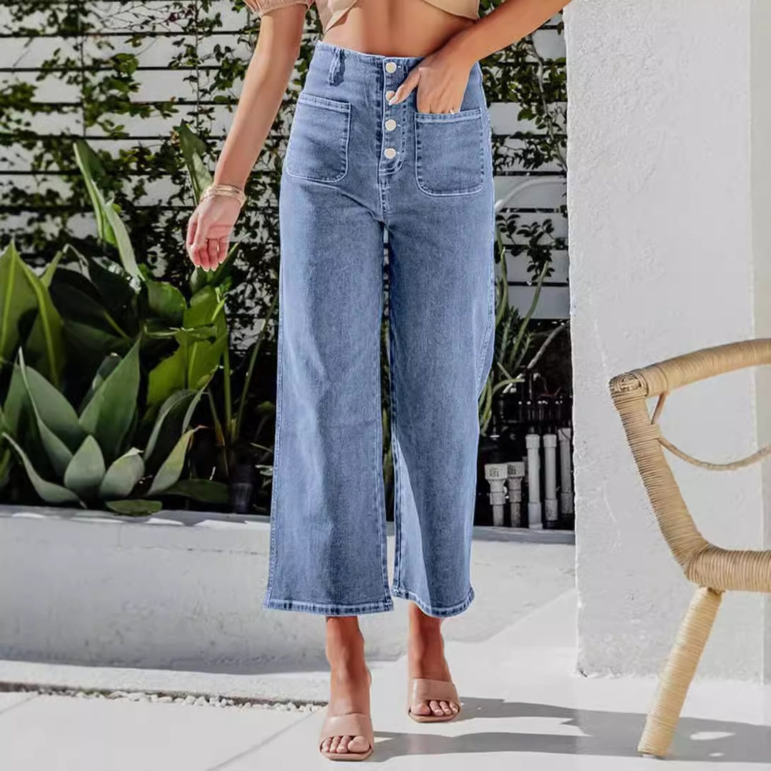 Damen Weite Jeanshose mit hohem Bund R&B