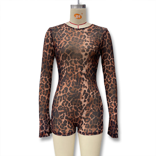 Damen Body mit langen Ärmeln und animalischem Print R&B