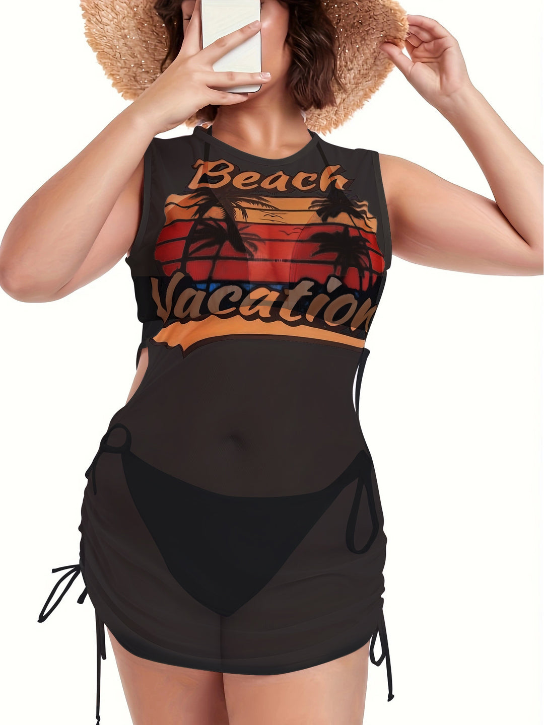 Damen Strandkleidung mit seitlichen Raffung und stylischem Print R&B