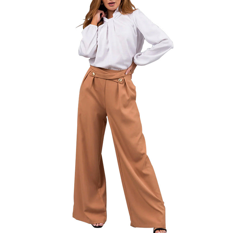 Damen Weite High-Waist-Hose mit eleganter Knopfdetails und figurverleihendem Schnitt R&B