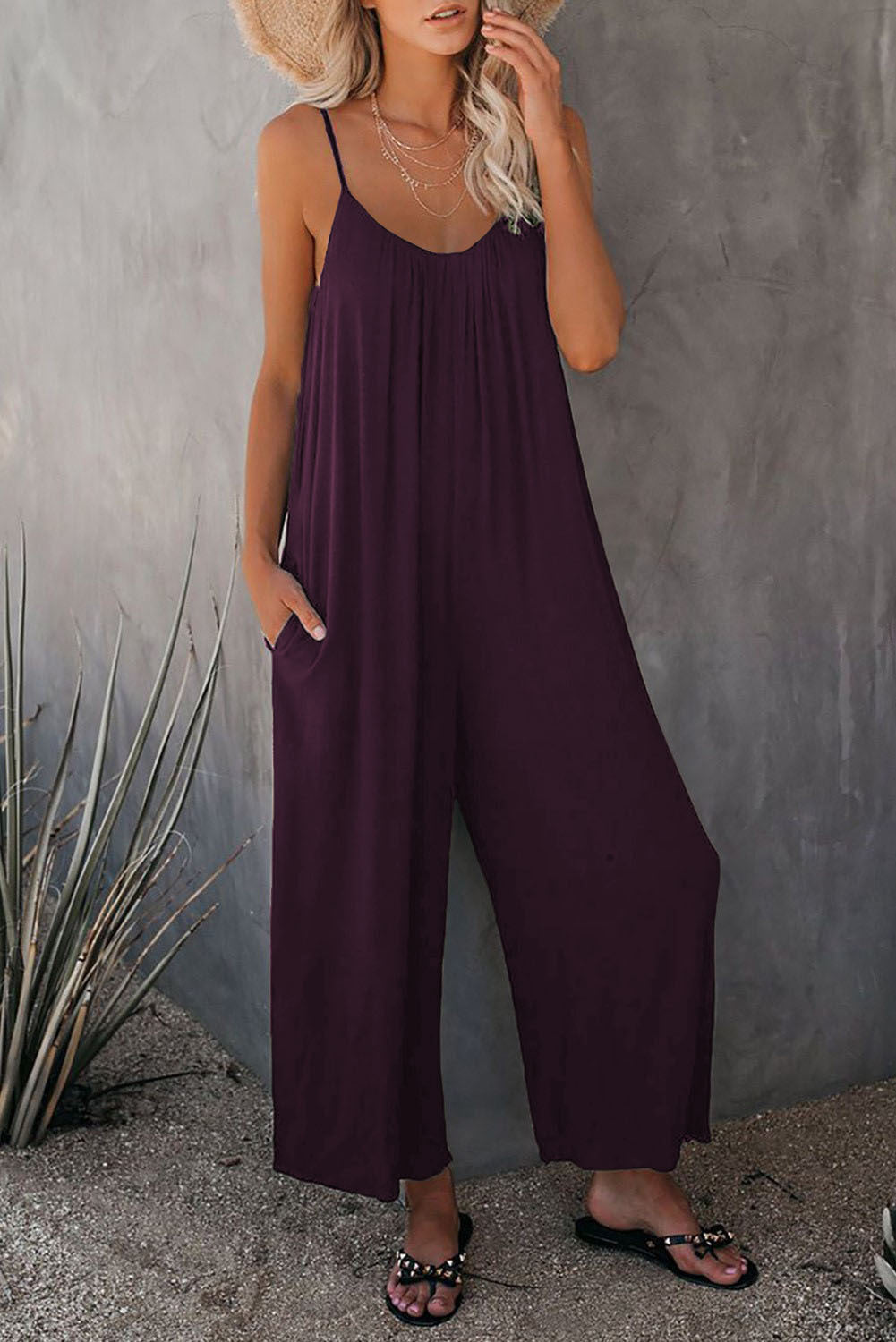 Damen Lässiger Sommer-Jumpsuit mit tiefem Ausschnitt und praktischen Taschen R&B