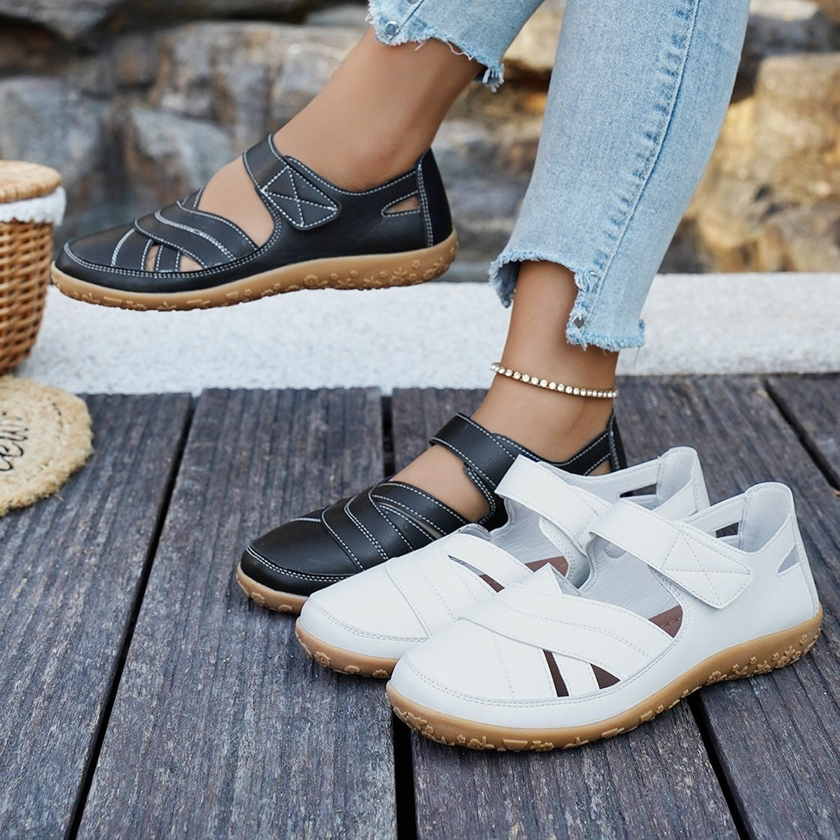 Damen Clogs mit verstellbaren Riemen und rutschfester Sohle R&B
