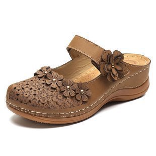 Damen Clogs mit blumigen Applikationen und verstellbarem Riemen R&B
