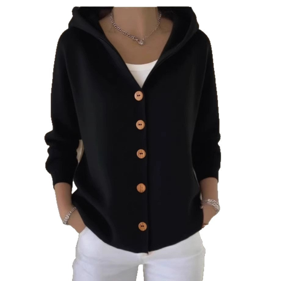 Damen nan Kapuzen-Cardigan mit Knopfleiste und lässiger Oversize-Passform R&B