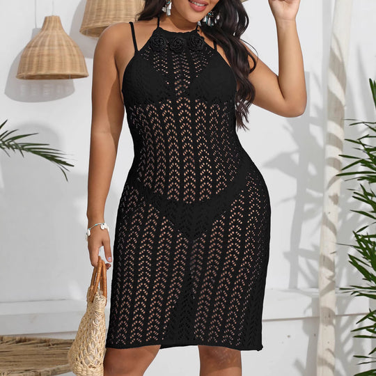 Damen gehäkelter Strandüberwurf mit floralen Details R&B