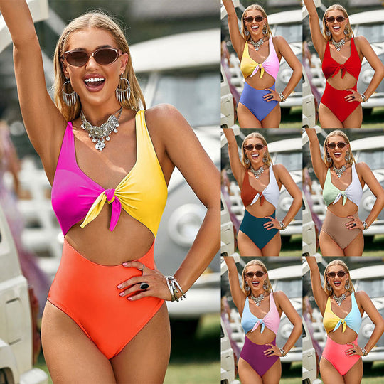 Damen Triangel-Bikini-Set mit verstellbarem Knotendesign R&B