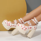 Damen Plateau-Pumps mit verspieltem Blumendesign und Riemchen R&B