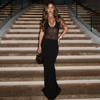 Damen Elegantes langes Kleid mit hochwertiger Drapierung und raffiniertem Halterneck R&B